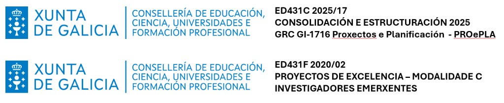 Xunta de Galicia — Consellería de Educación, Ciencia, Universidades e Formación Profesional. Proyectos ED431C 2025/17 consolidación GRC GI-1716 PROePLA e ED431F 2020/02 excelencia investigadores emerxentes.